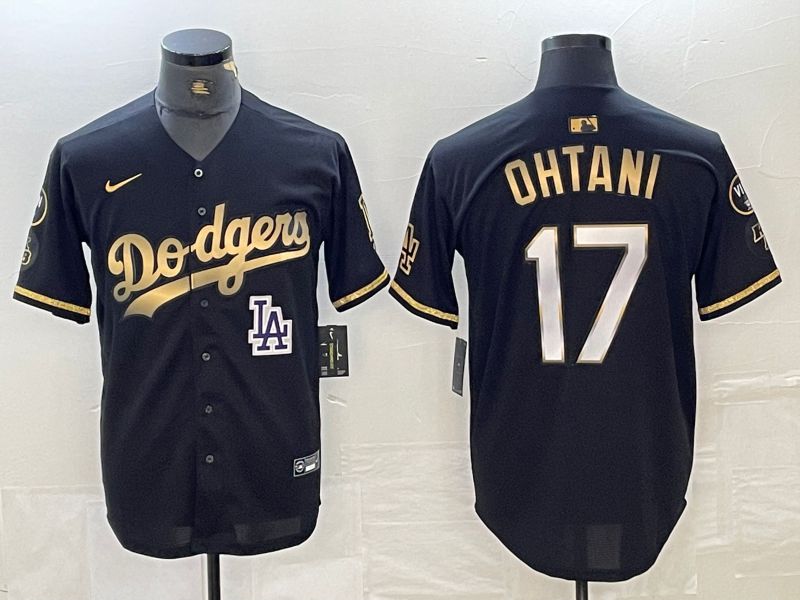Men Los Angeles Dodgers #17 Ohtani Black Gold Fashion Nike Game MLB Jersey style 2